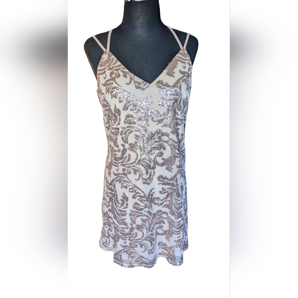 Xhiliration Pink Champagne Sequin Dress NWT